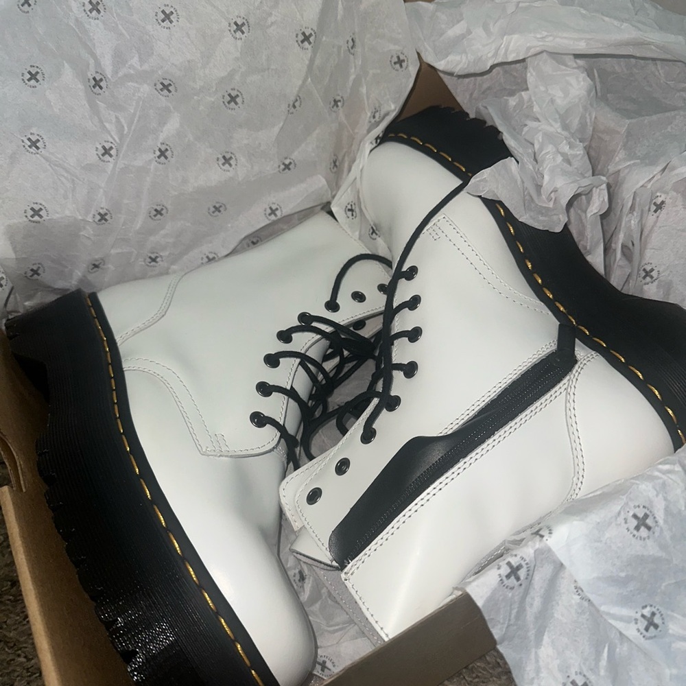 Dr. Martens White Lace-Up Boots with Black Soles